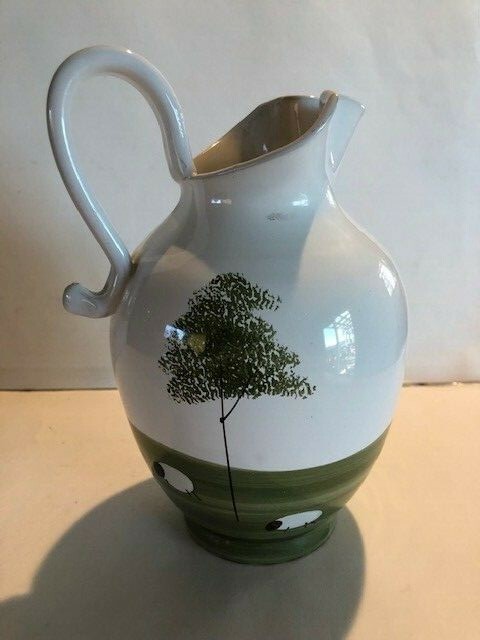 Trees and Sheep Red Pottery Pitcher