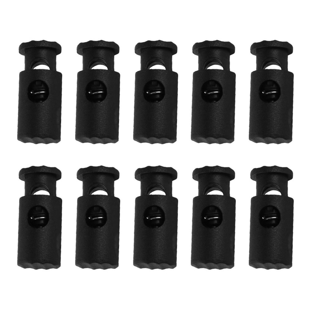 Black Plastic Toggles Spring Stop Drawstring Rope Cord Locks 10 Pcs