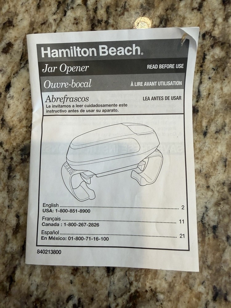Hamilton Beach Open Ease Automatic Jar Opener 76801 Working Condition Tested