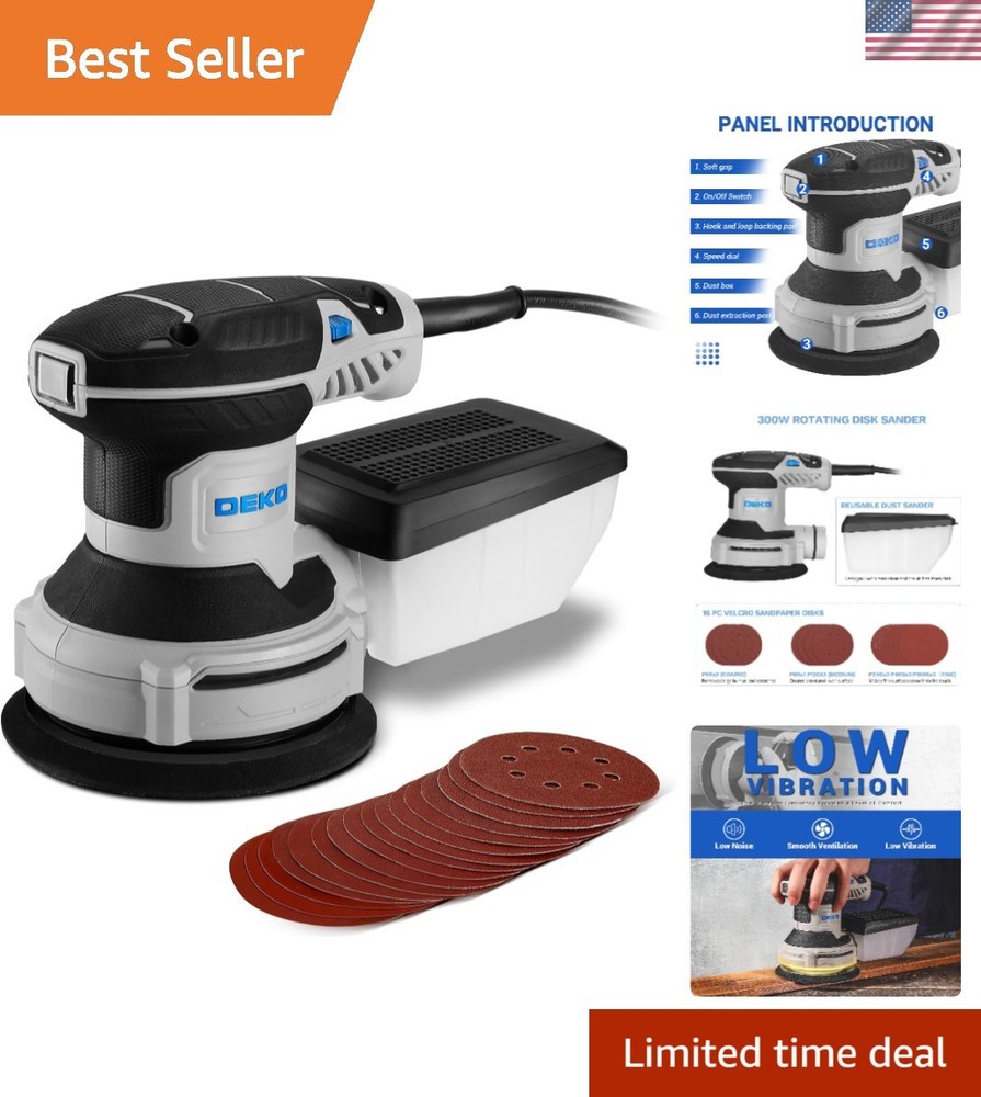 5” Electric Orbital Sander: 6 Variable Speeds & Enhanced Dust Collection System