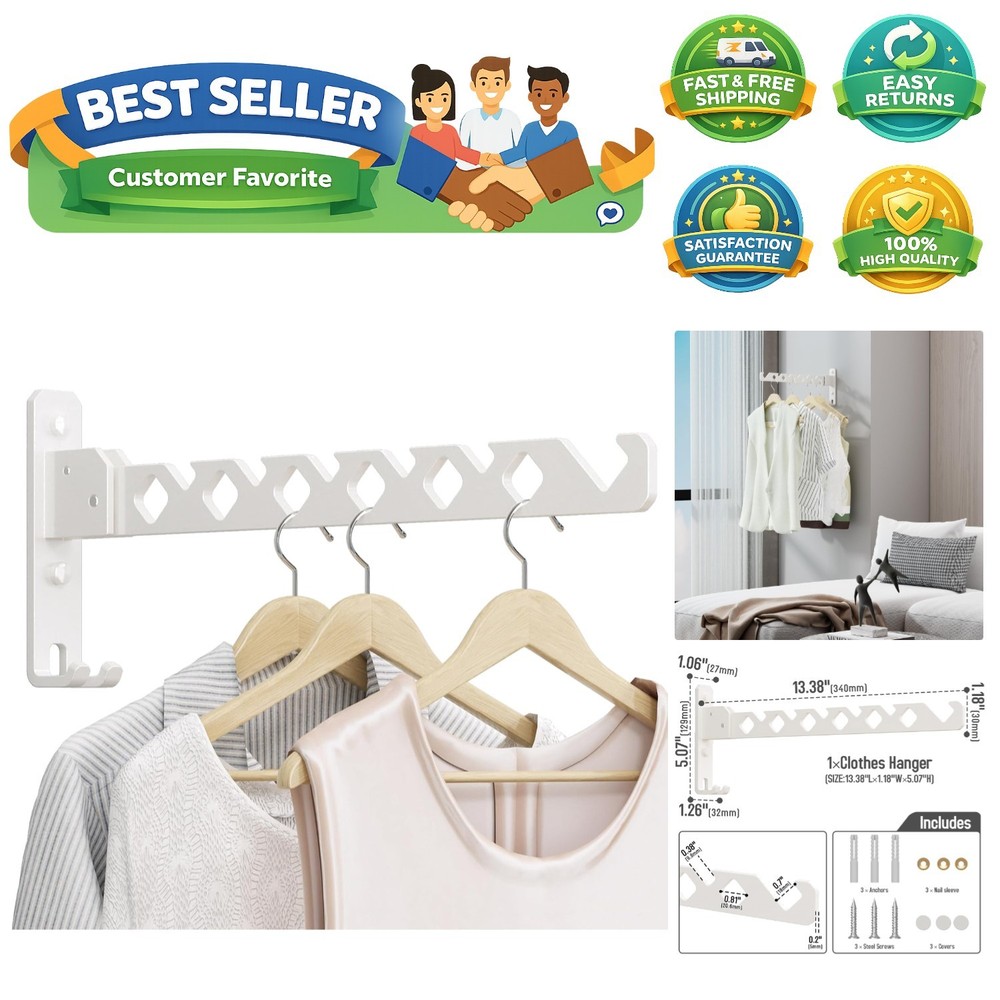 Wall Mounted Clothes Drying Rack, Wall Clothes Hanger Foldable, Laundry Hange...