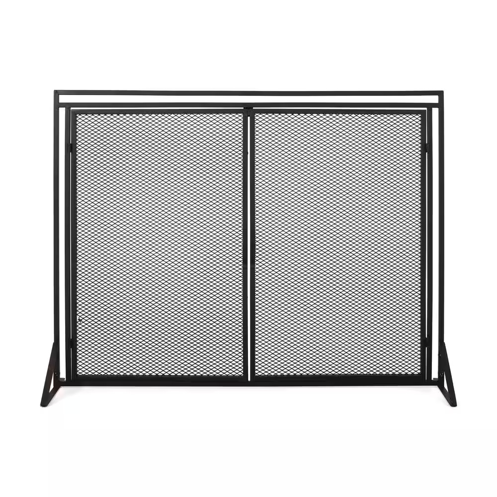 Cartwright Matte Black Metal 1-Panel Fireplace Screen