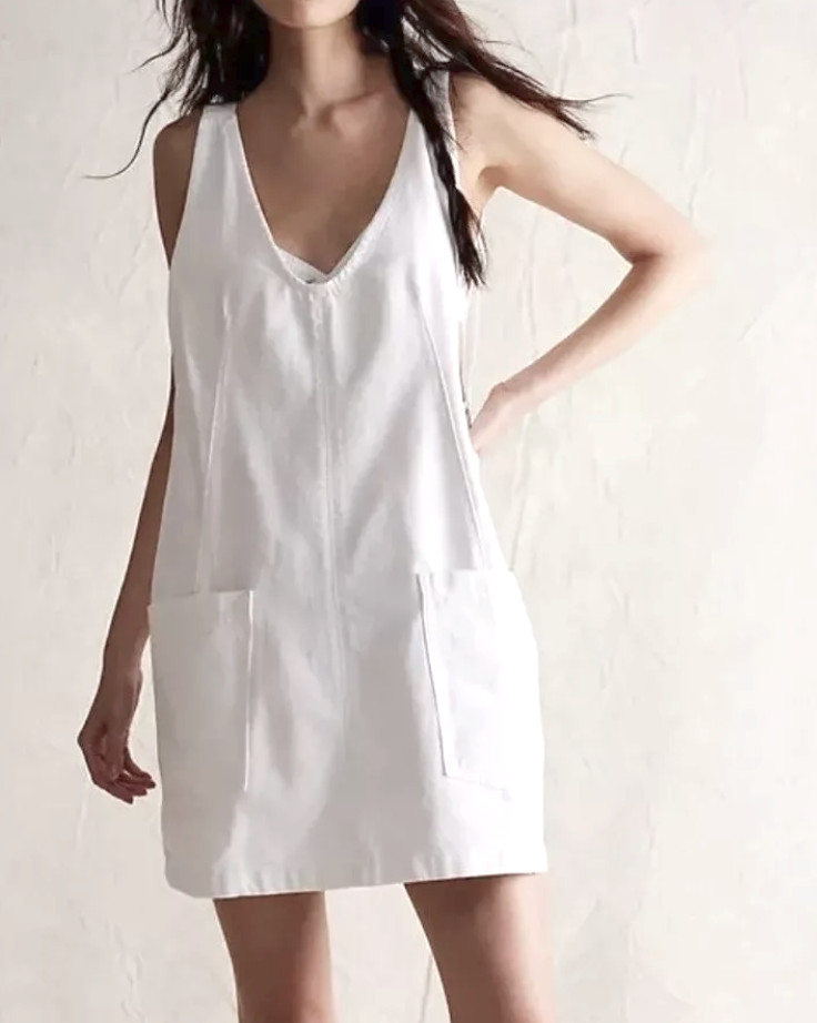FREE PEOPLE WE THE FREE WHITE HIGH ROLLER DENIM OVERALL SKIRTALL MINI DRESS SZ S