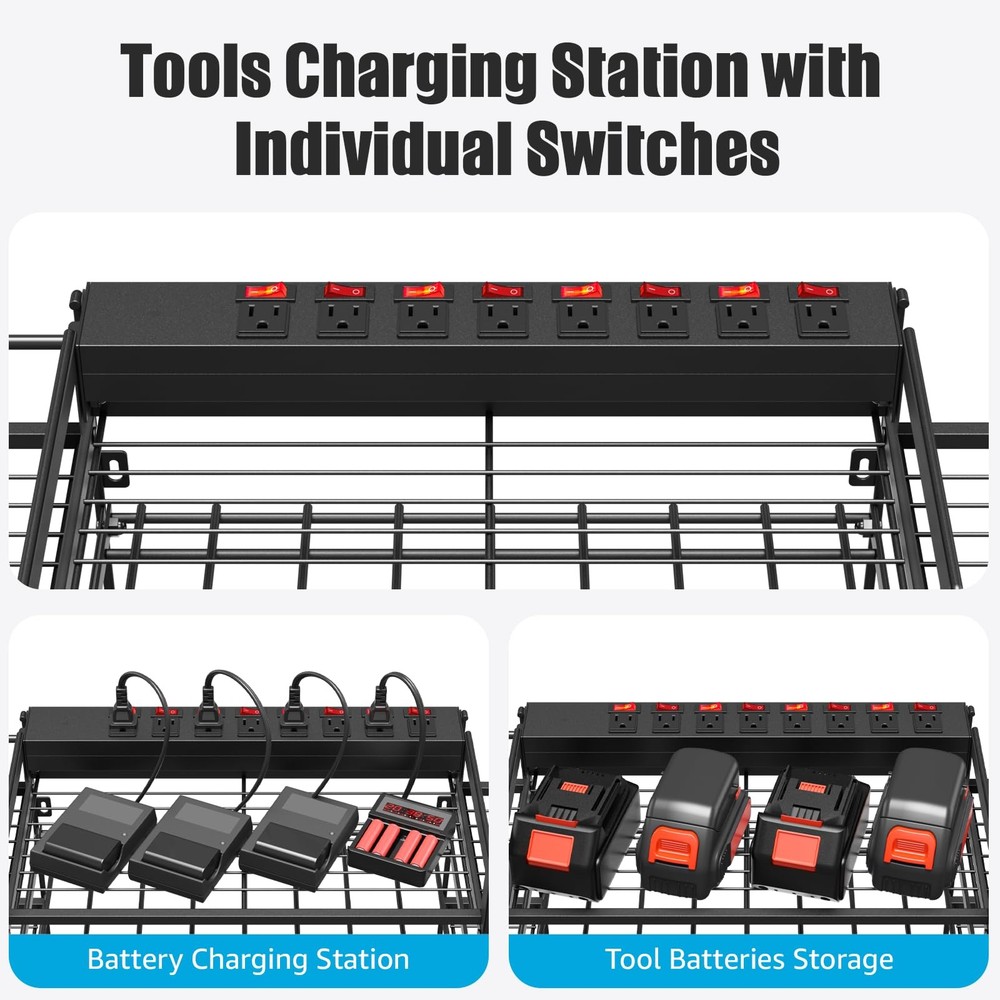 CCCEI Black Power Tool Organizer Wall Mount, Large Tools and 6FT,