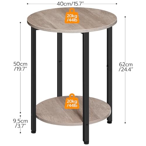 Round Side Table, Wooden Look Accent End Table for Sofa Couch, Greige + Black
