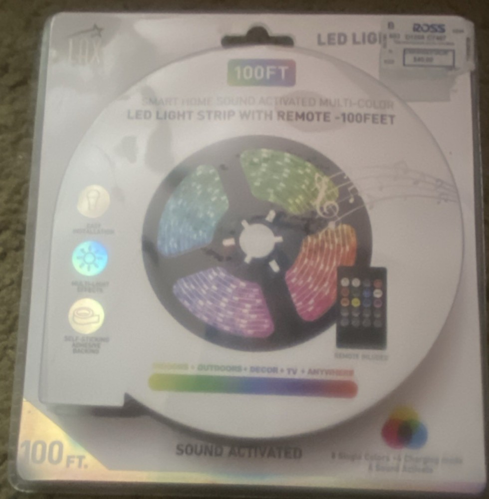 LOX 100ft LED Multicolor Sound Activated Light Strip Remote Control Adhesive