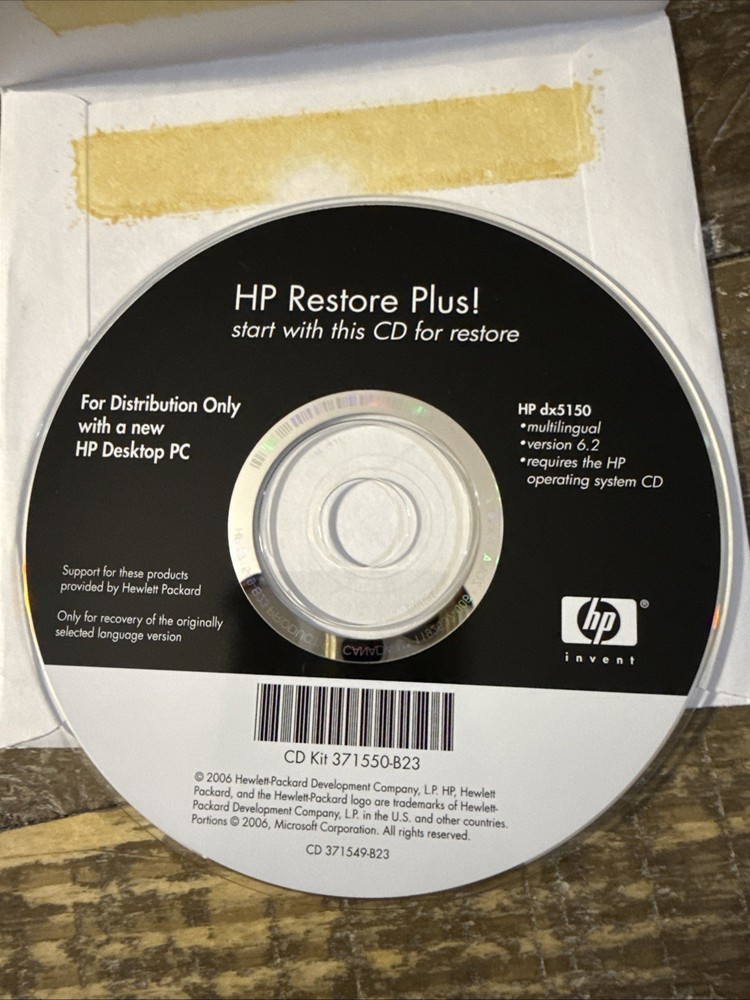 HP Restore Plus Software PC Cd Rom