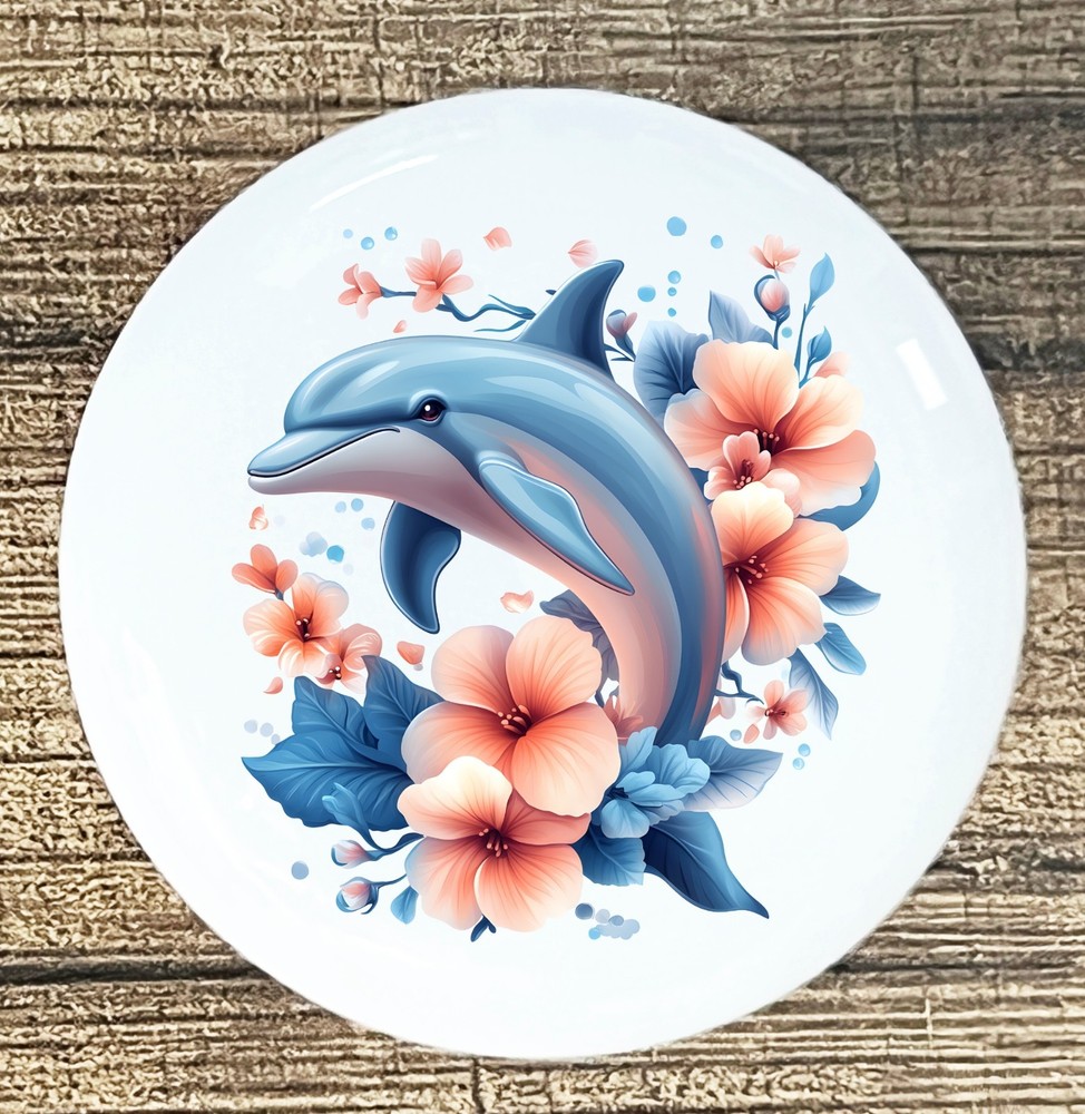 DOLPHIN  FLORAL back round White ceramic knob kitchen cabinet pull STYLE 3