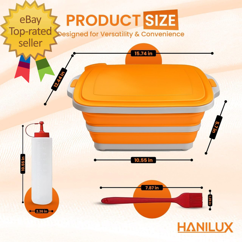 Collapsible BBQ Prep Tub with Meal Prep Marinating Container Include 2 Squeeze