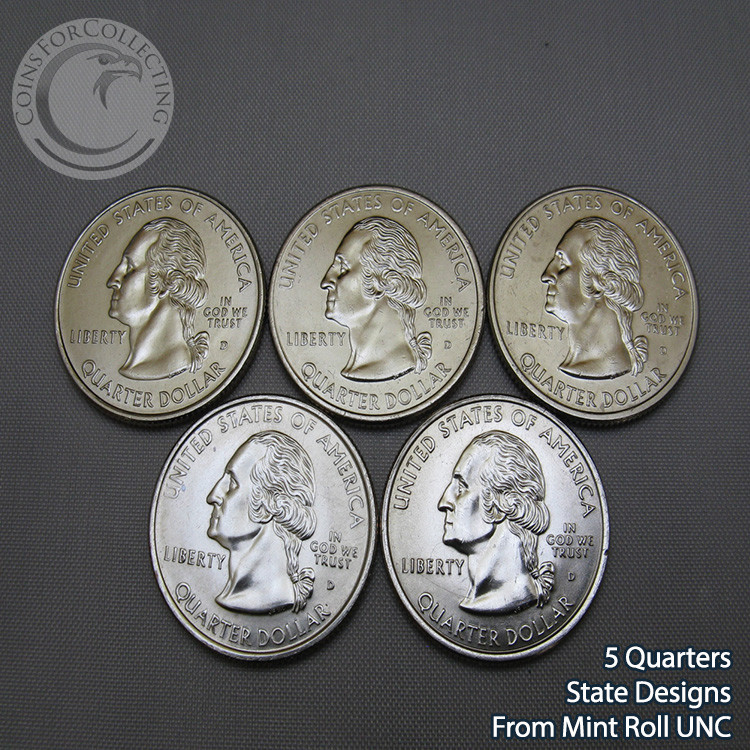 2005-D WASHINGTON STATE QUARTER SET DENVER - 5 Designs from Mint Rolls UNC