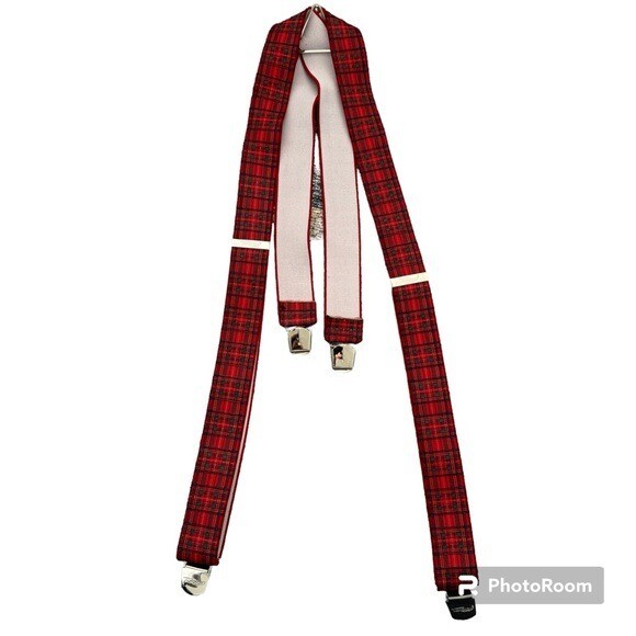 Tobby Red Plaid Pattern Suspenders Braces Austrian New