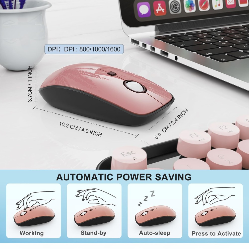 Wireless Keyboard and Mouse Combo 104 Round Retro Keys Black Color