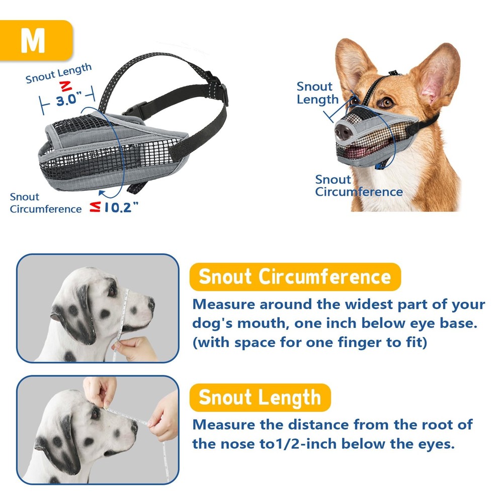 Soft Mesh Dog Muzzle with Reflective Adjustable Strap, Lightweight Muzzle for...