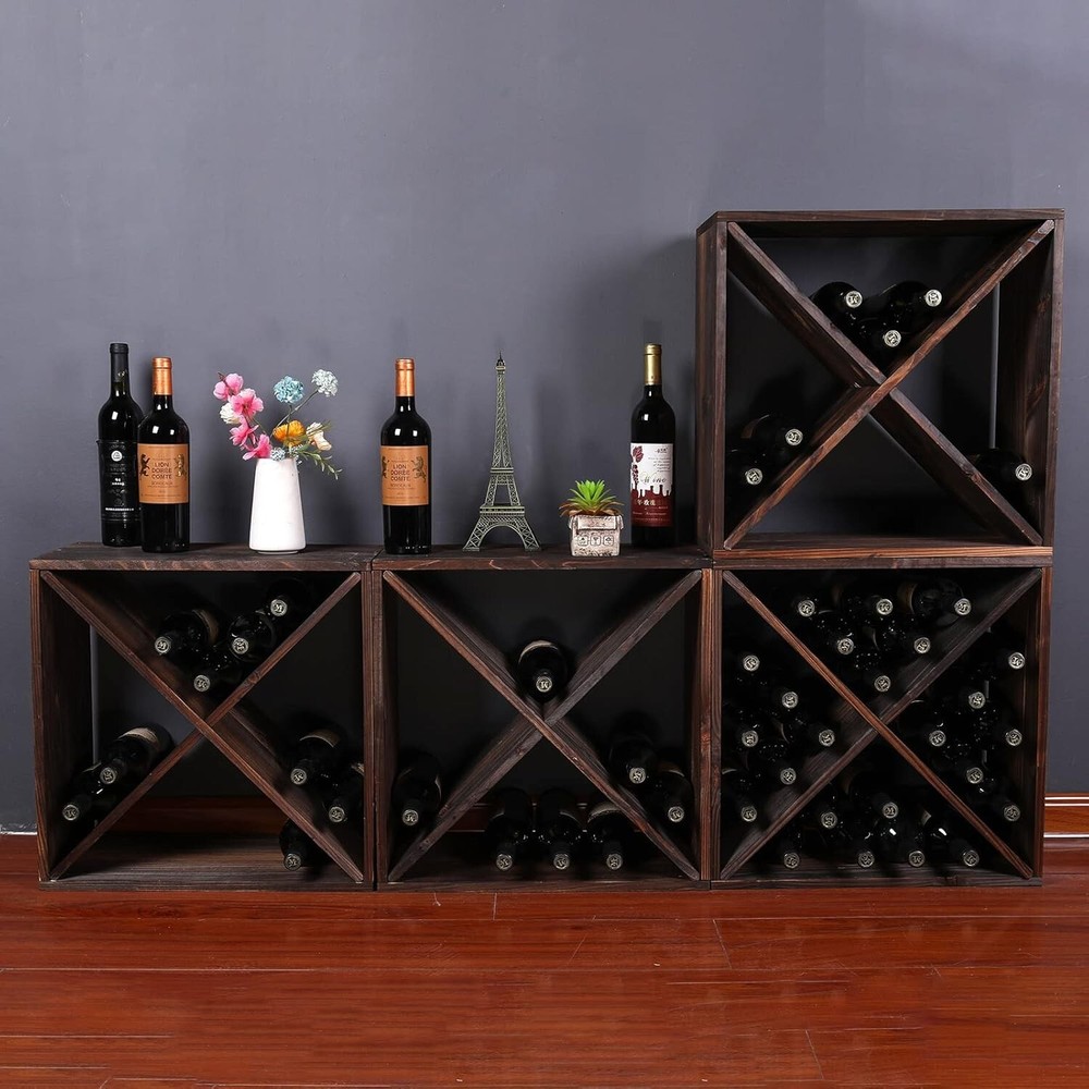 Sturdy & Stylish Stackable Wooden Wine Rack - 48 Bottle Capacity, Modern Look