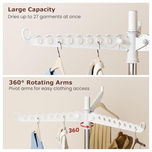 Rotatable and Foldable Clothes Drying Rack, Space Saving Free Standing 1 tier