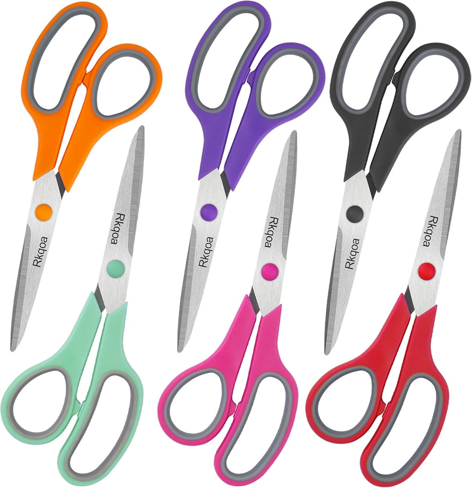 Scissors, 8" Scissors All Purpose 6 Pack - Comfort-Grip Sharp Scissor for Offic