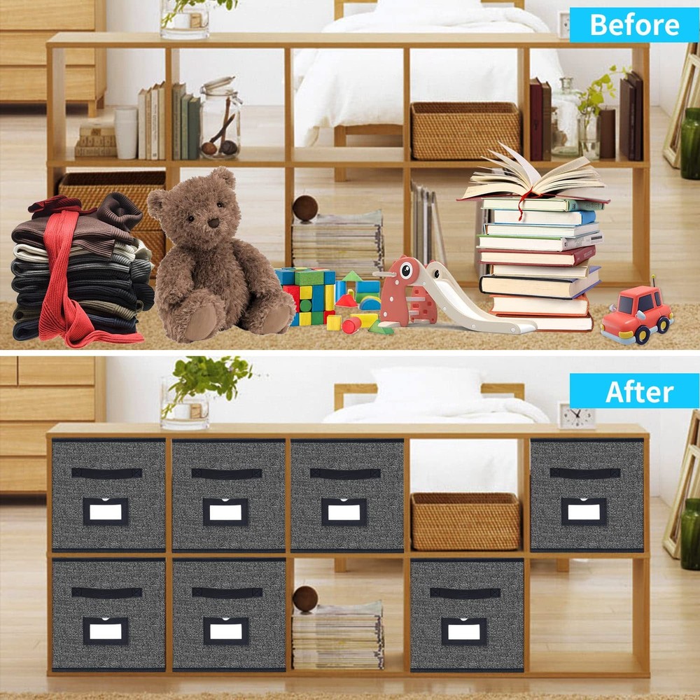 Onlyeasy Large Foldable Cloth Storage Cubes 4 Pack with Label Holders - Fabric