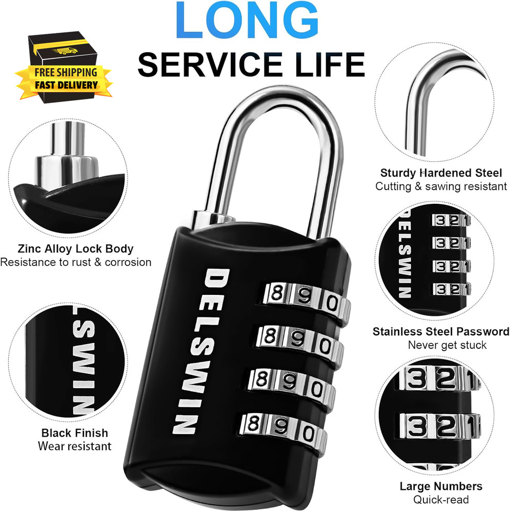 Small Combination Lock for Locker, 4-Digit Mini Combo Lock for Backpack and Lugg