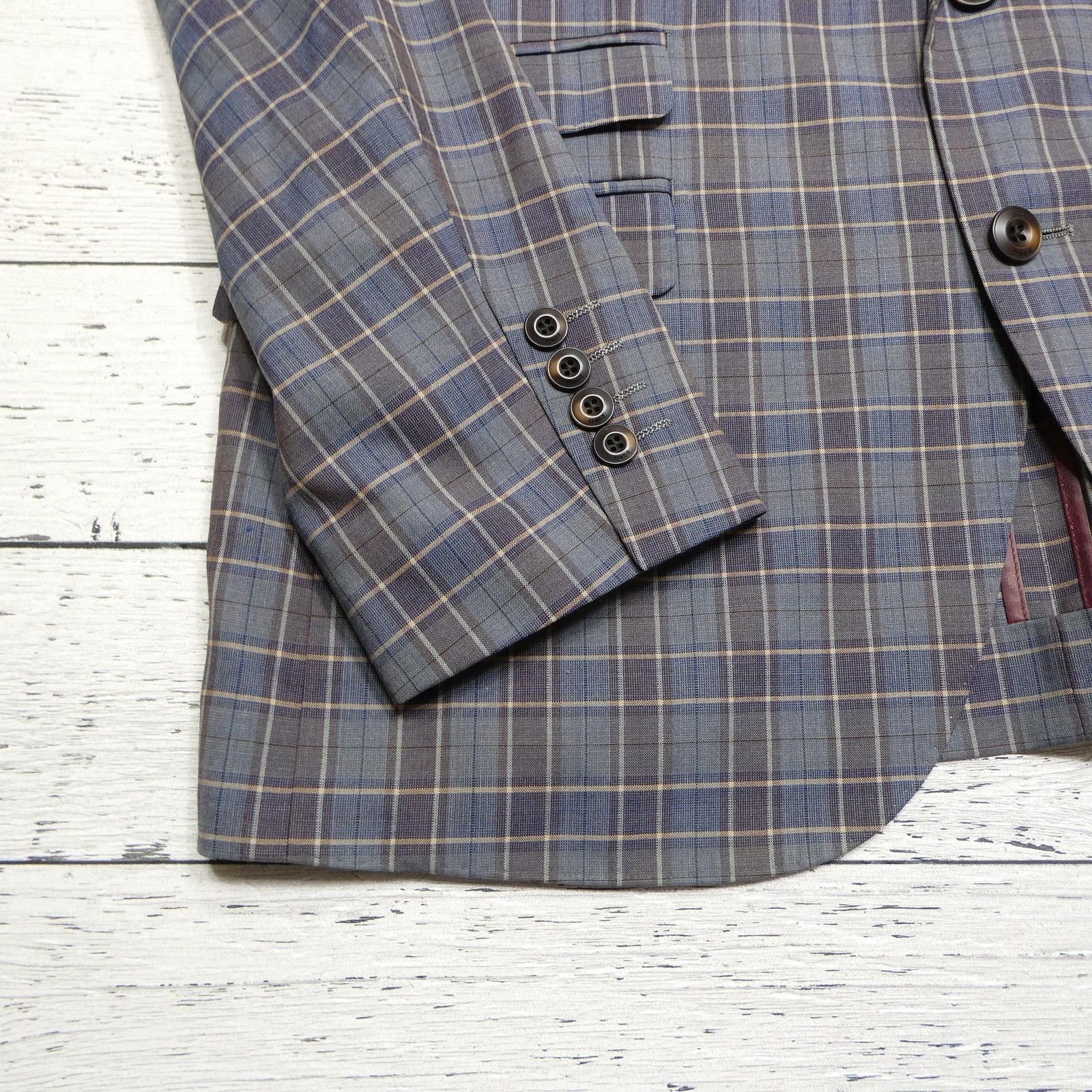 Trend Maxman Blazer Mens 42S Blue Rust Plaid Super 140s Wool Sport Coat Jacket