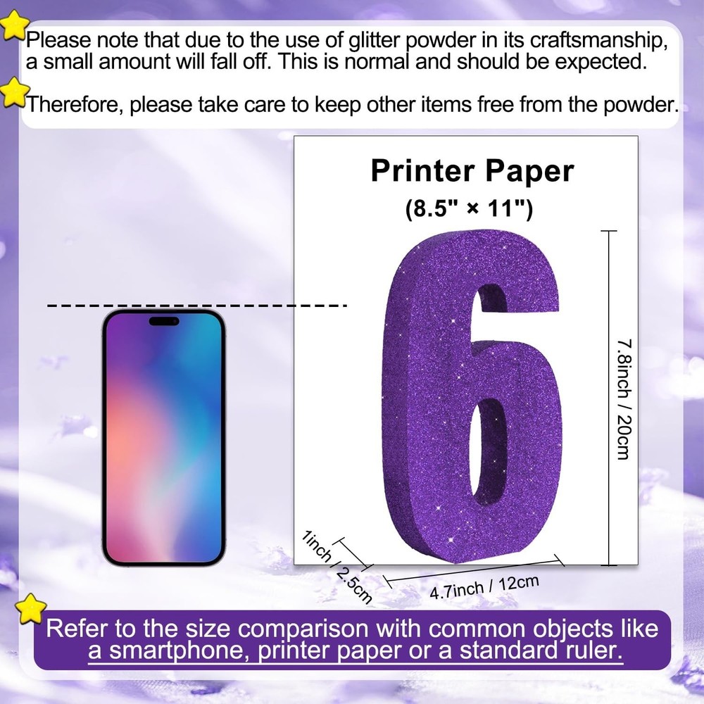 7.8 Inch Purple Glitter Number