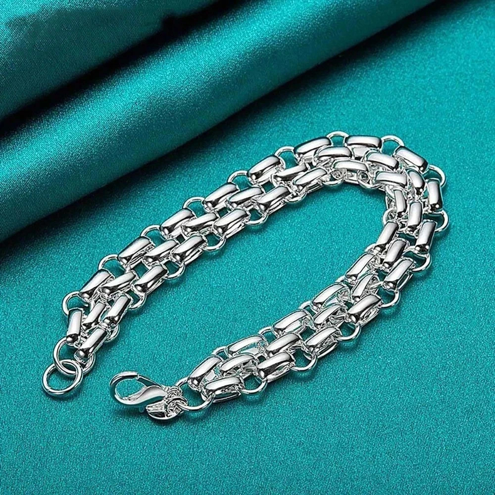 Sterling Silver Women Lnterlocking Circle Bracelet Chain Fashion Jewelry....