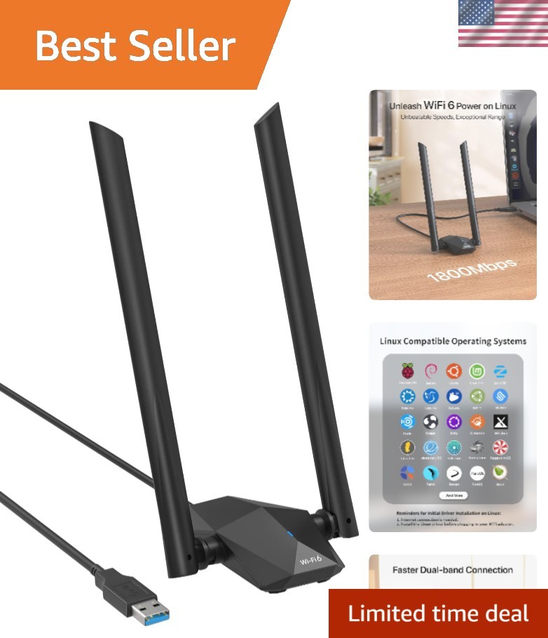 AX1800 USB WiFi 6 Linux, Linux Compatible WiFi Adapter for PC, Raspberry Pi 2...