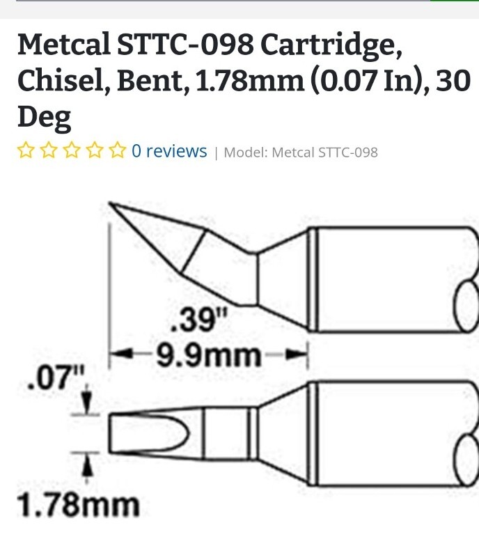 NEW Metcal STTC-098 Soldering Tip Chisel Bent