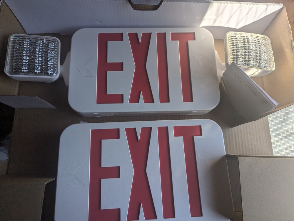 LFI Lights Red LED Exit Sign Emergency Light Combo UL 2 Pack COMBO2-R-W-BB-2