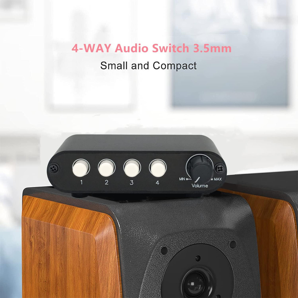 4-Way 3.5Mm Stereo Audio Switch Input Signal Source Switcher Selector Splitter B