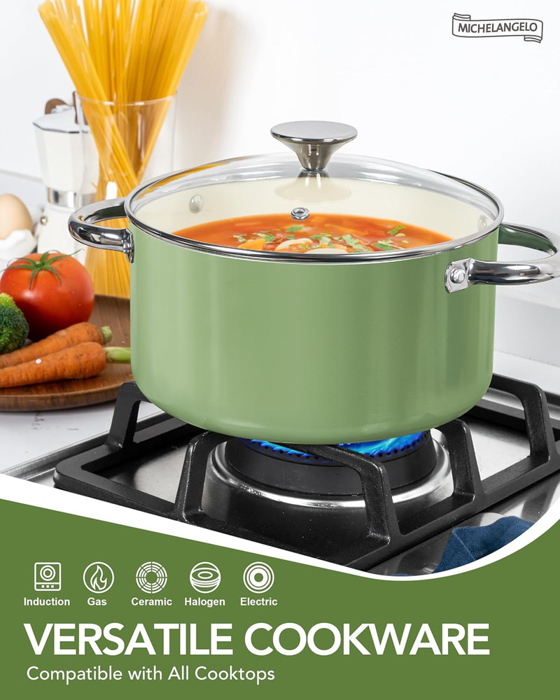 Non-Stick Titanium Cookware Set - 8-Pcs Ceramic Cookware Green