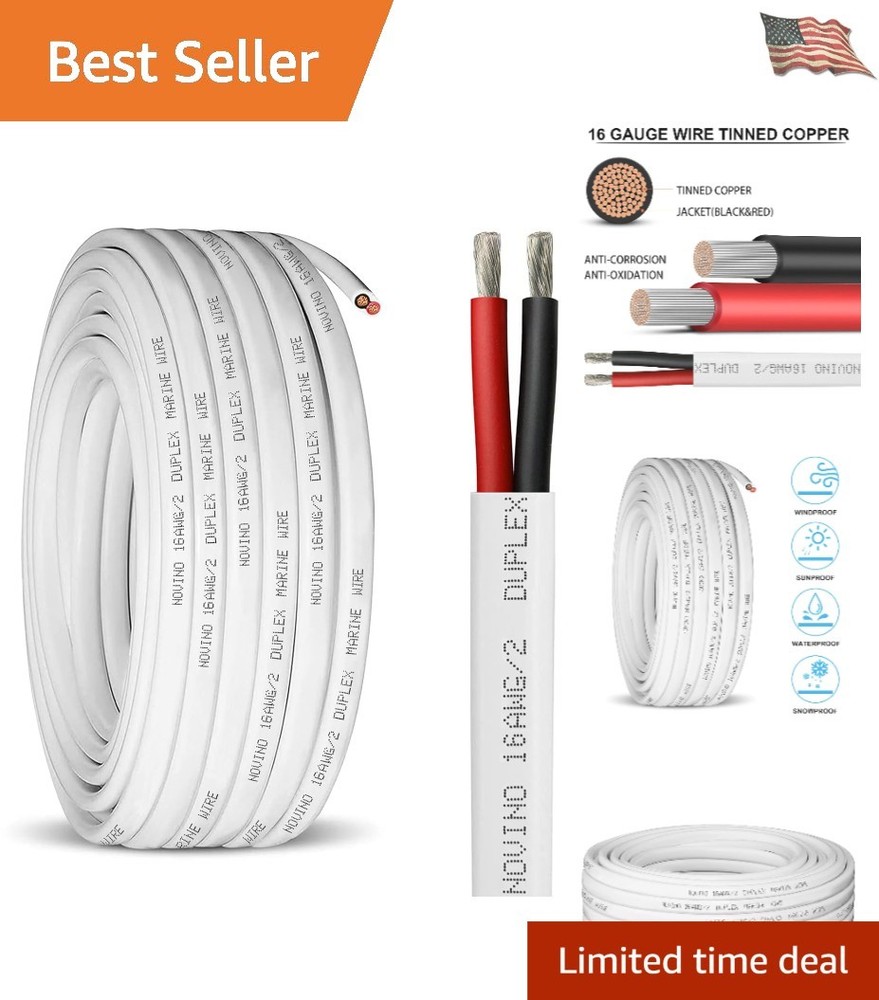 Versatile 15ft Tinned Copper 16/2 Marine Wire - Durable Electrical Connection