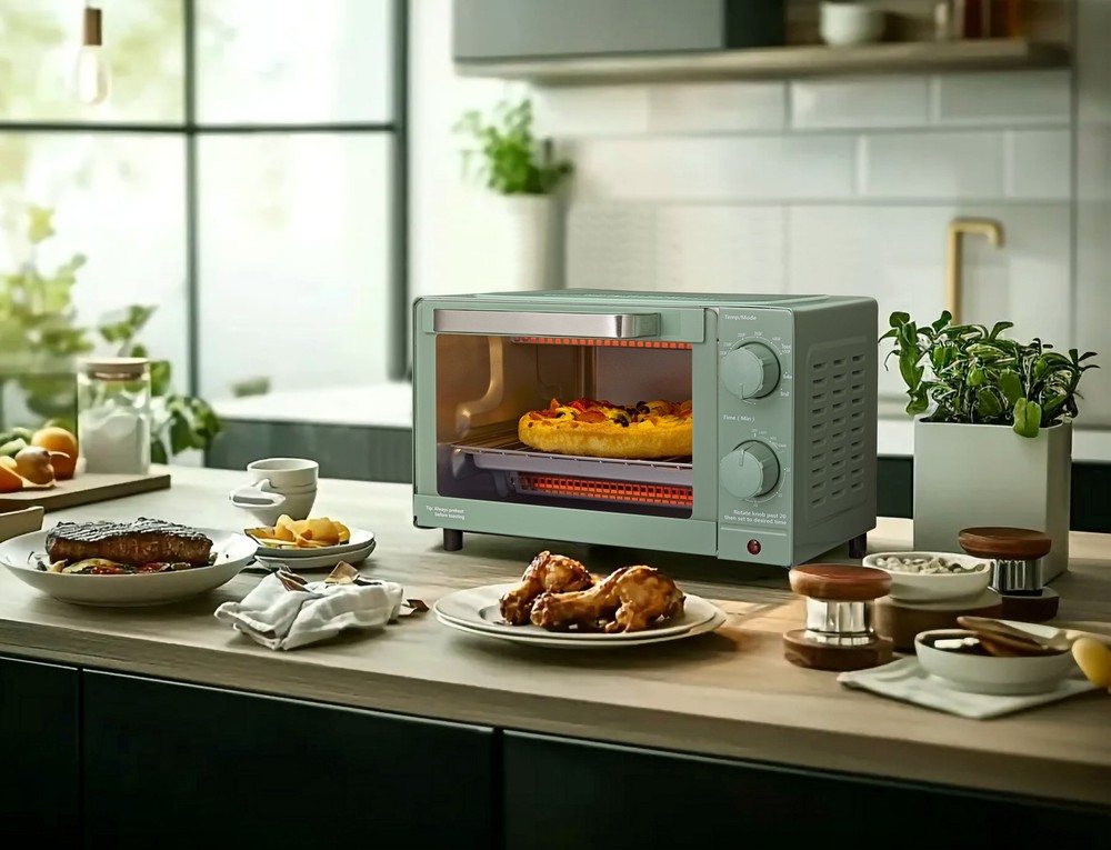 4SL Toaster Oven W/ 3 Settings includes Baking Rack & Pan Sage Green