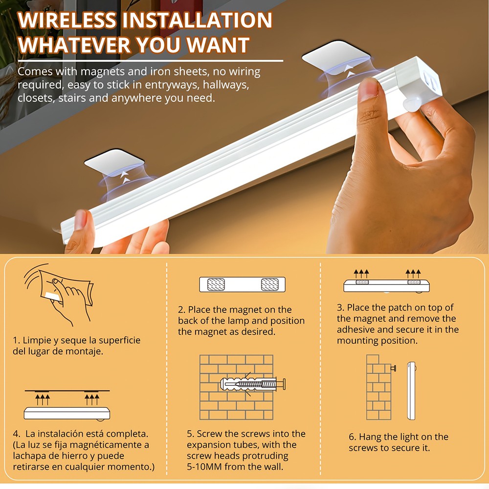 4-Pack LED Under Cabinet Lights, Rechargeable Motion Sensor, 3 Color Dimmable