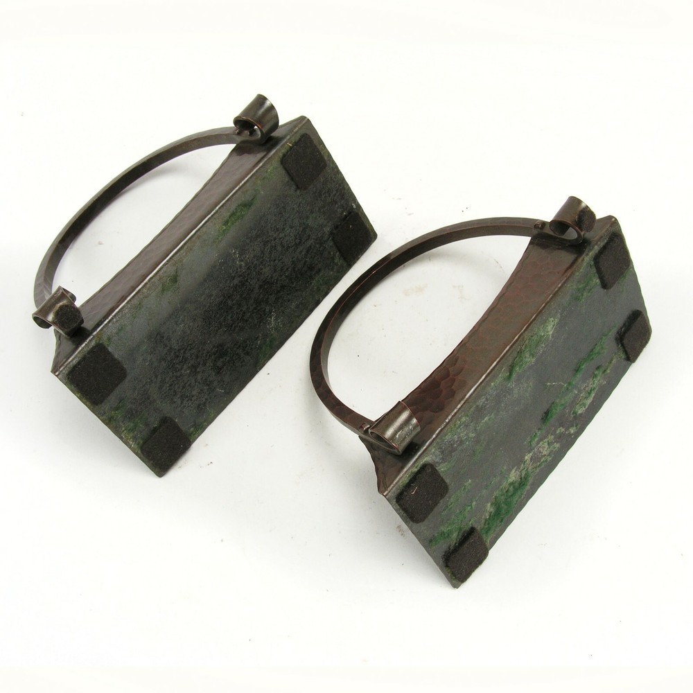 Roycroft shops hammered riveted copper arch scroll bookends arts & crafts