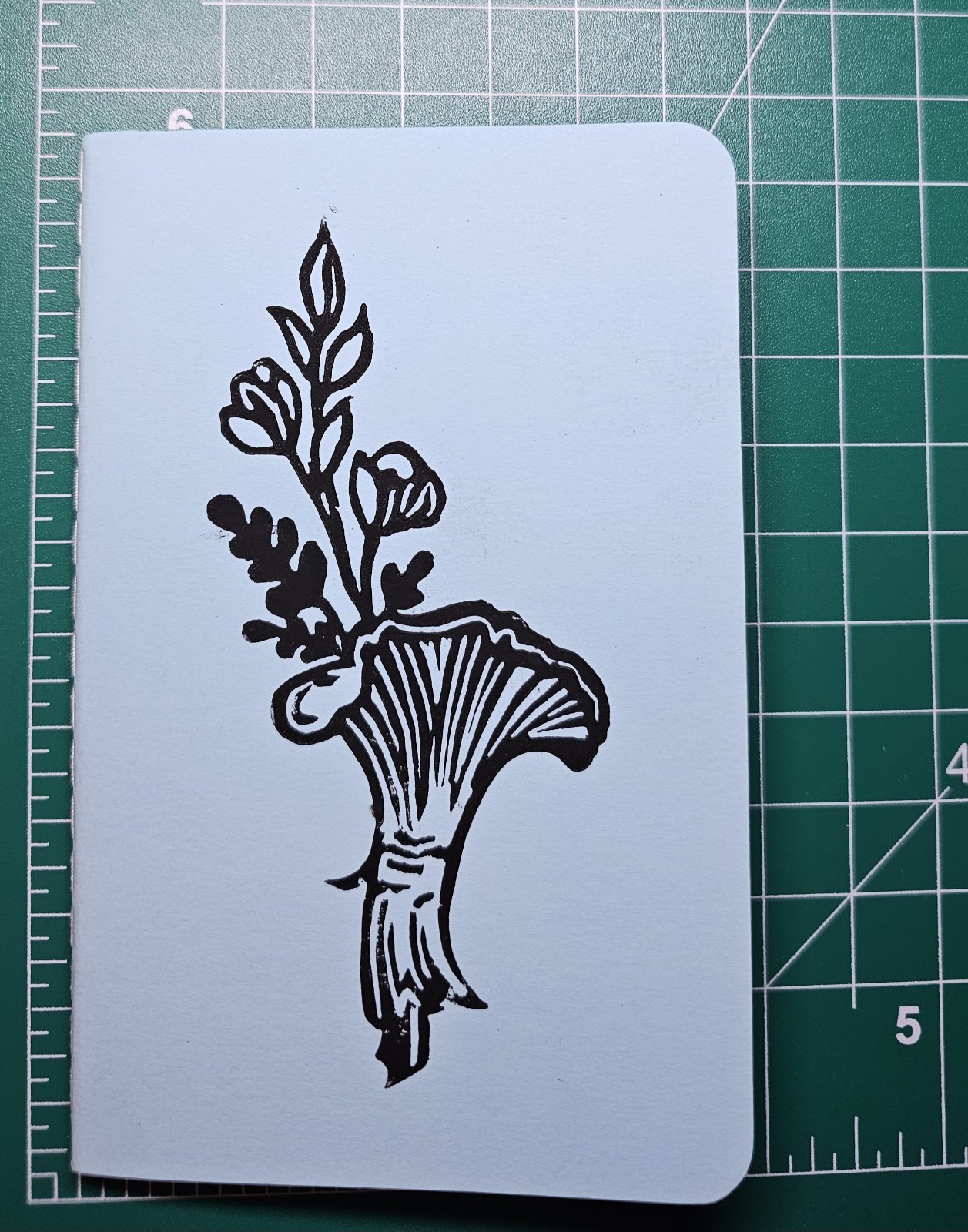 Pocket Journal | Sketchbook 5.5x35" Floral/Mushroom Stamped Hand Cut Linoleum