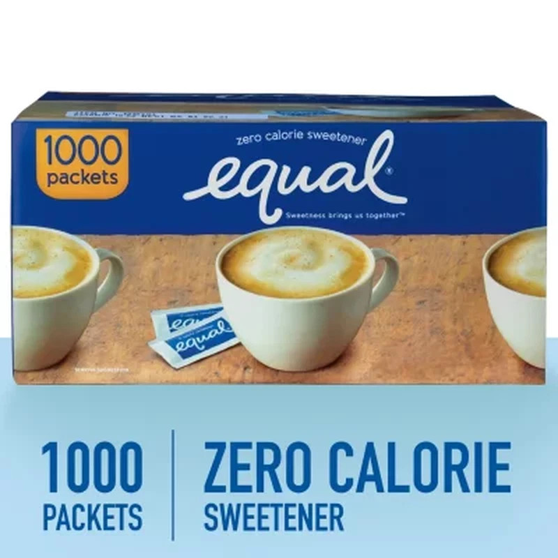Equal Zero Calorie Sweetener Packets, 1,000 count. Dissolves Quickly FRESH