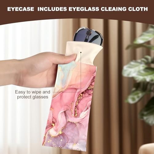 2Pcs Sunglass Eyeglass Glasses Case Soft PU Leather with Marble Texture