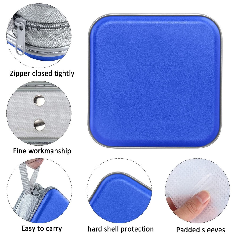 Siveit CD Case, 40 Capacity CD/DVD Case Holders Wallet Hard 40 Capacity, Blue