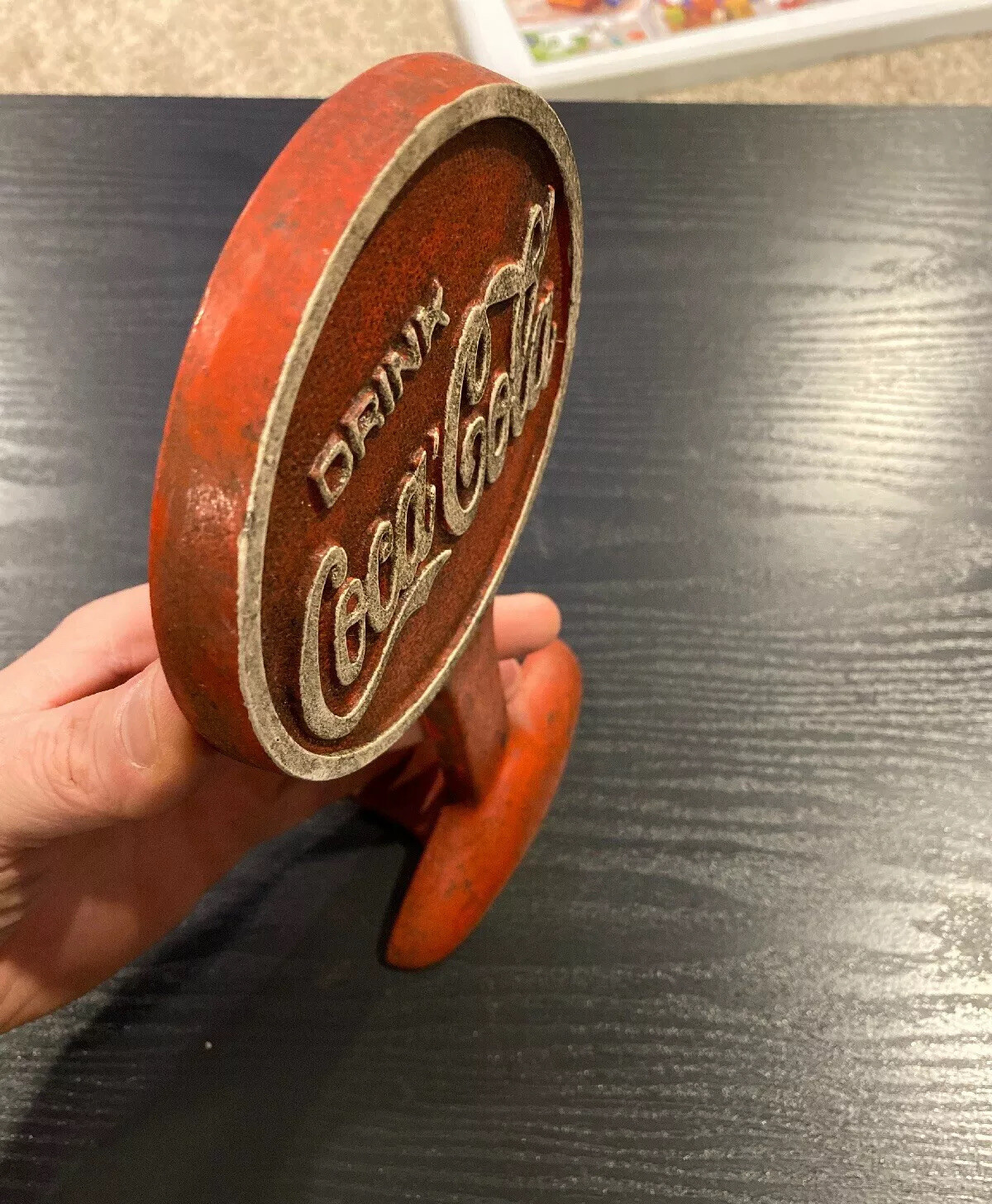 Coca Cola Door Stop Cast Iron Solid Metal Patina Doorstop Soda Coke Collector