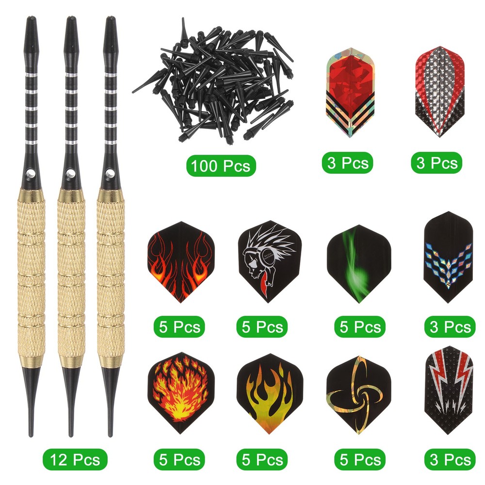 Soft Tip Darts Set - 12Pcs Plastic Tip Darts 100 Extra Dart Tips 42 Dart Flights