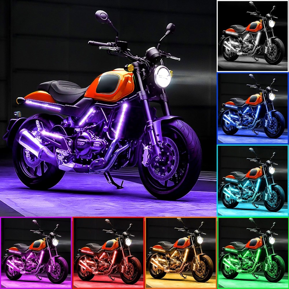 8PCS Motorcycle LED Underglow Kit, 4 Key Remote Control App Control with Two ...