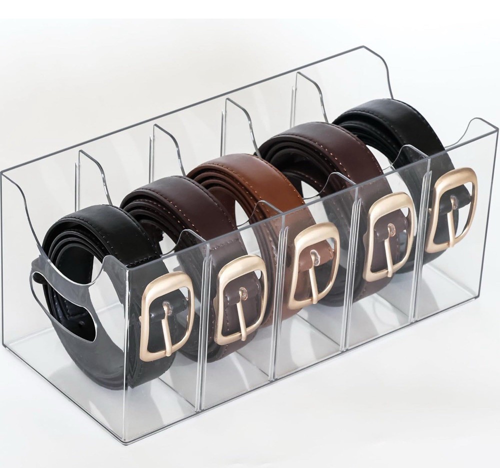 Transparent stackable belt rack, suitable for closet and drawer storage -