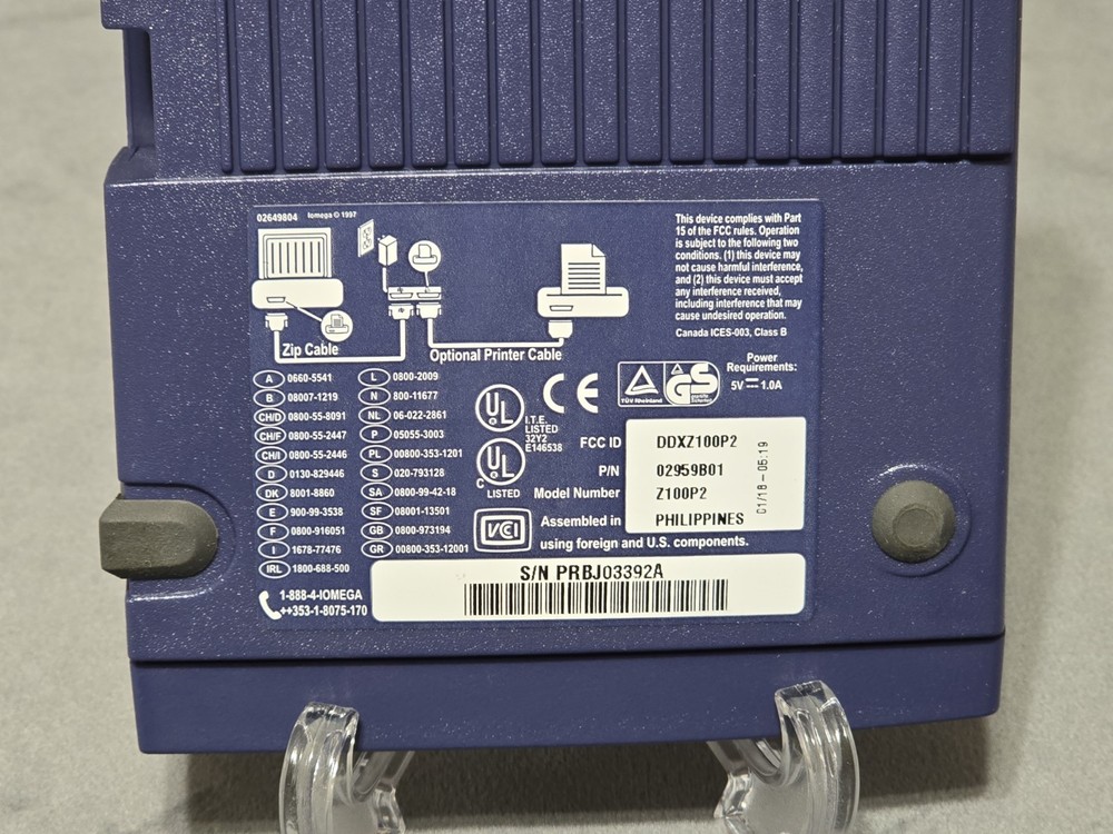 Iomega Zip 100 Z100P2 Drive External With Parallel Cable & AC Adapter