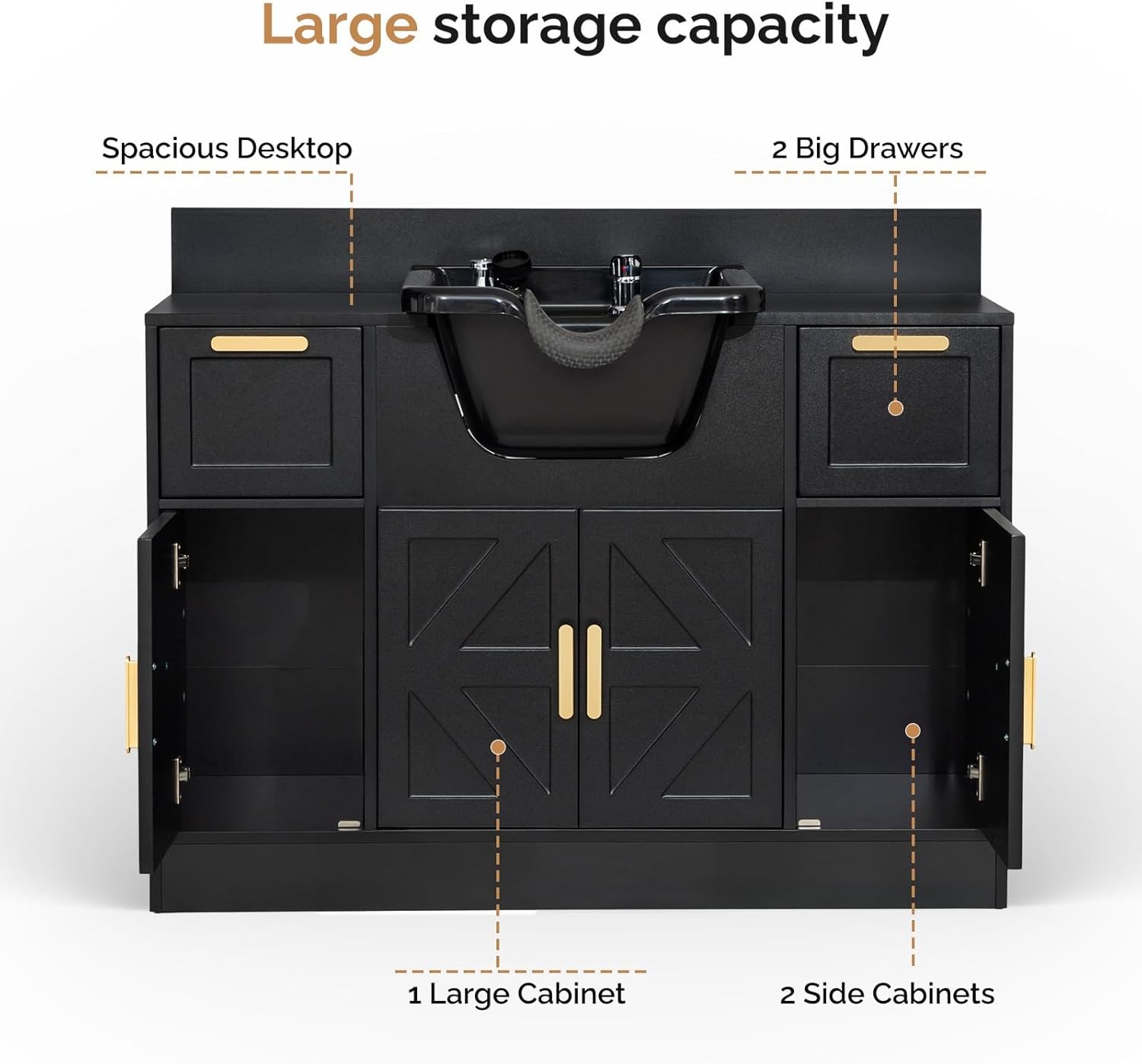 Salon Station, Shampoo Bowl with Cabinet & Drawer, UPC Certified Sprayer Faucet