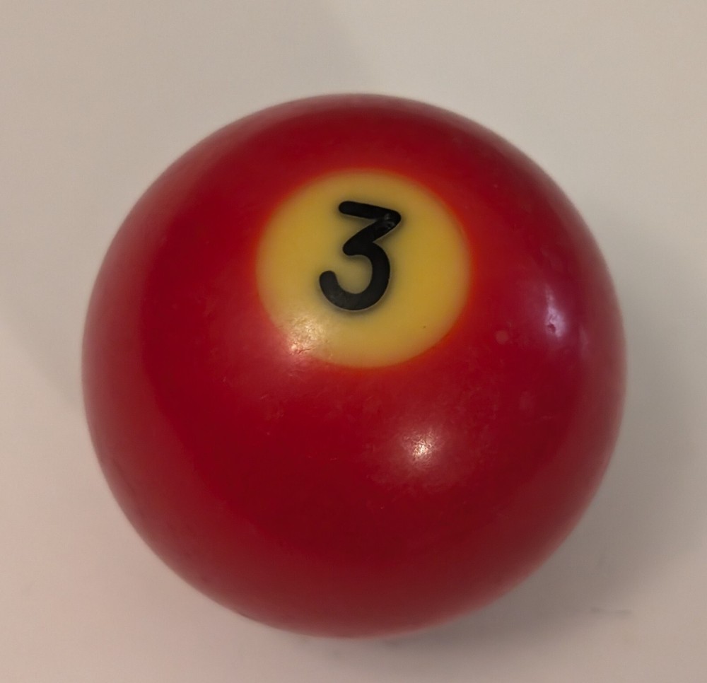 Vintage Solid Red Pool Ball #3 - Black Number - Unbranded Billiard Replacement