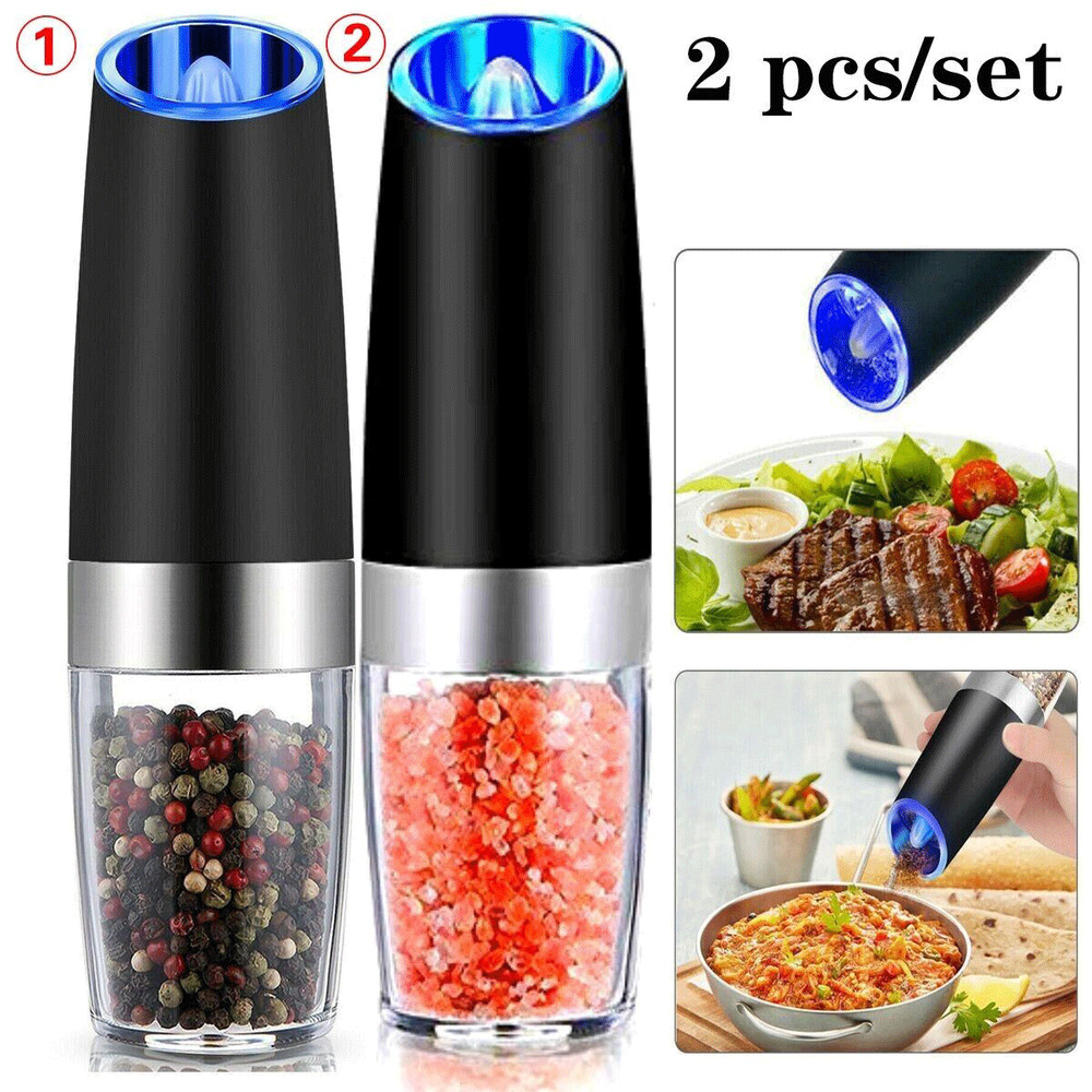 2 Pack Gravity Electric Salt and Pepper Grinder Mill Shaker Adjustable Automatic
