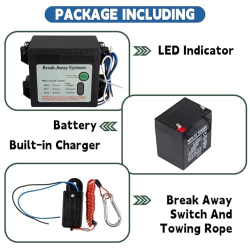 Trailer Brakes Breakaway Kit Side Mount Controller System with Switch, LED