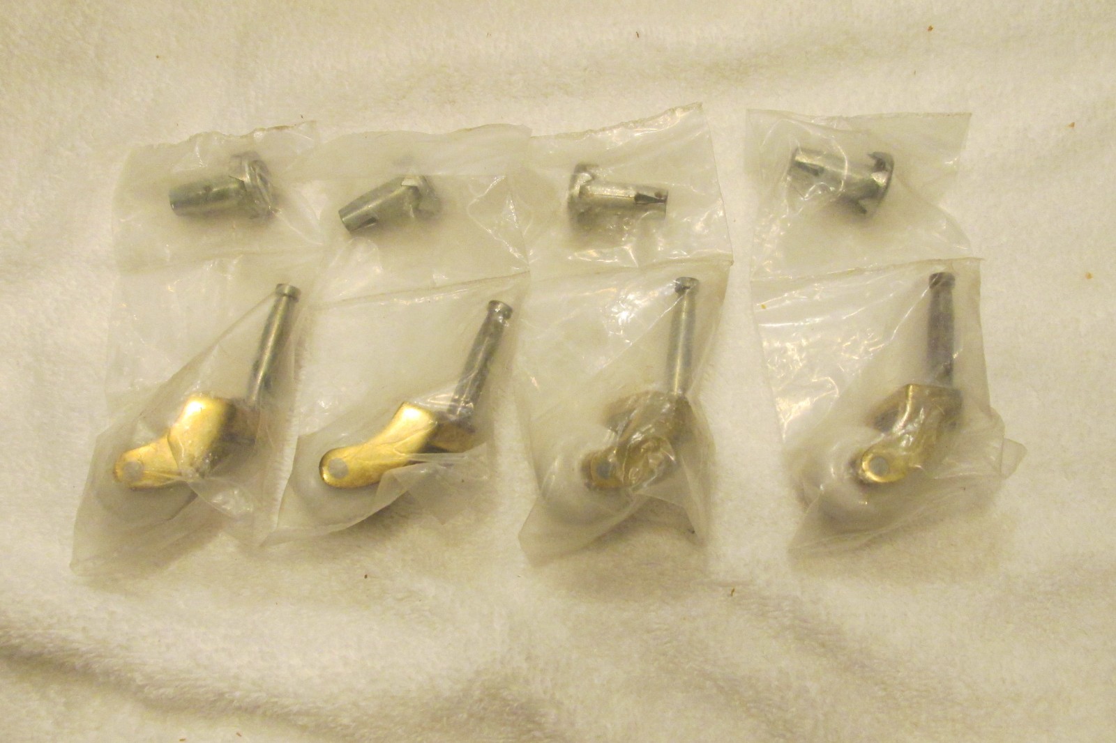 Set of 4 NOS 1" wide Porcelain Casters Solid Brass Swivel Forks Victorian Style