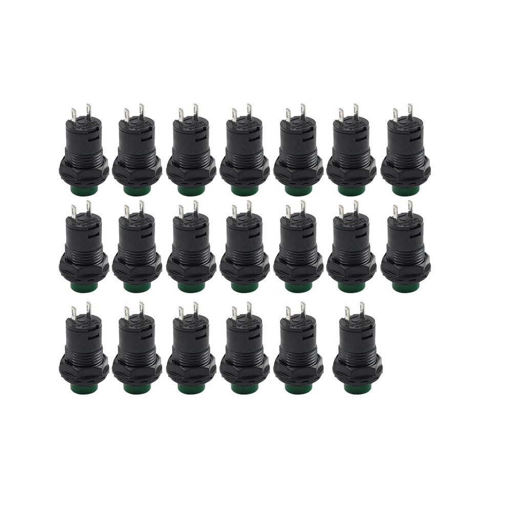 20pcs 12mm Threaded Green Cap Latching Push Button Switch ON-OFF