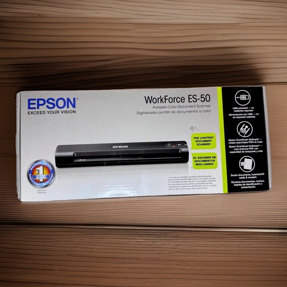 Epson WorkForce ES-50 Portable Document Scanner USB Powered Open Box Complete